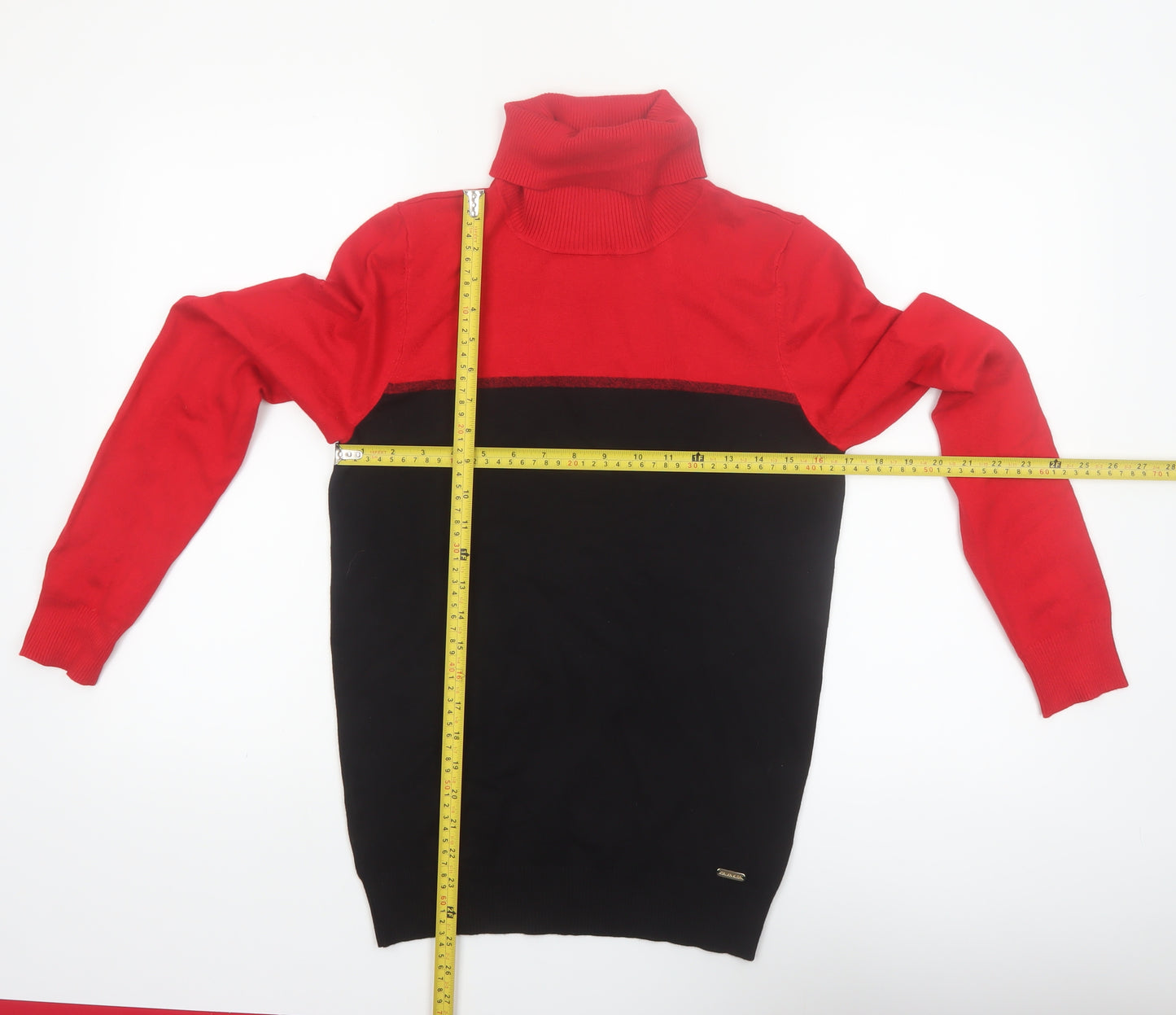Calvin Klein Mens Red Black Roll Neck Jumper Size M