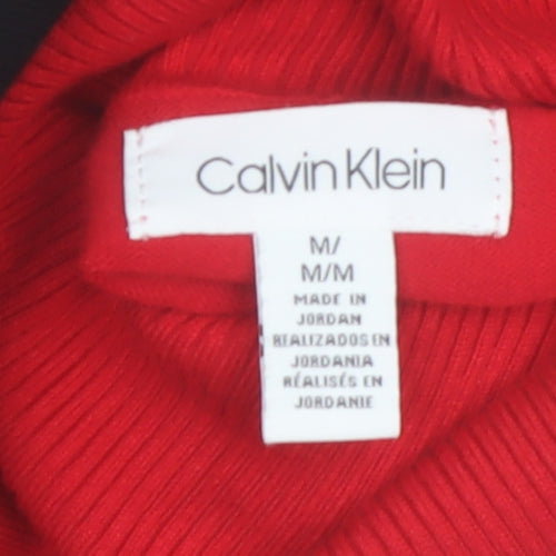 Calvin Klein Mens Red Black Roll Neck Jumper Size M