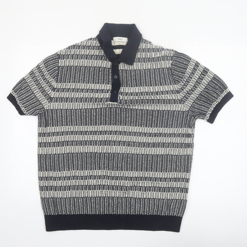 Marks and Spencer Men’s Blue Striped Knit Polo Shirt L Regular Fit