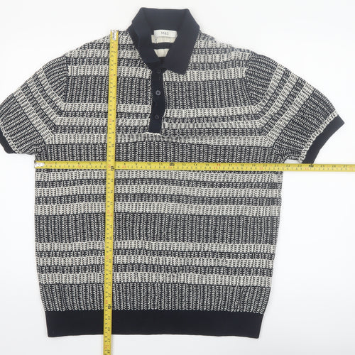Marks and Spencer Men’s Blue Striped Knit Polo Shirt L Regular Fit