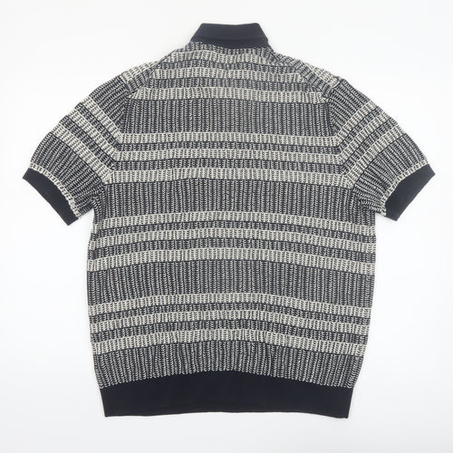 Marks and Spencer Men’s Blue Striped Knit Polo Shirt L Regular Fit