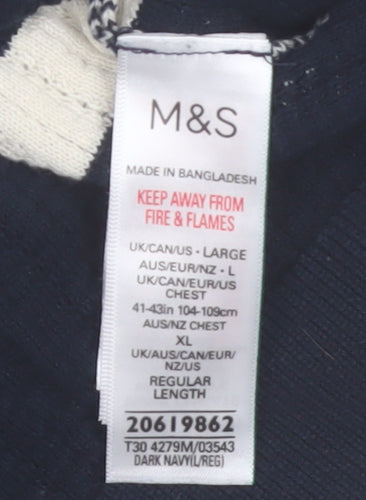 Marks and Spencer Men’s Blue Striped Knit Polo Shirt L Regular Fit
