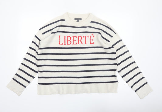 New Look Women Ivory Striped Liberté Knit Jumper Size L