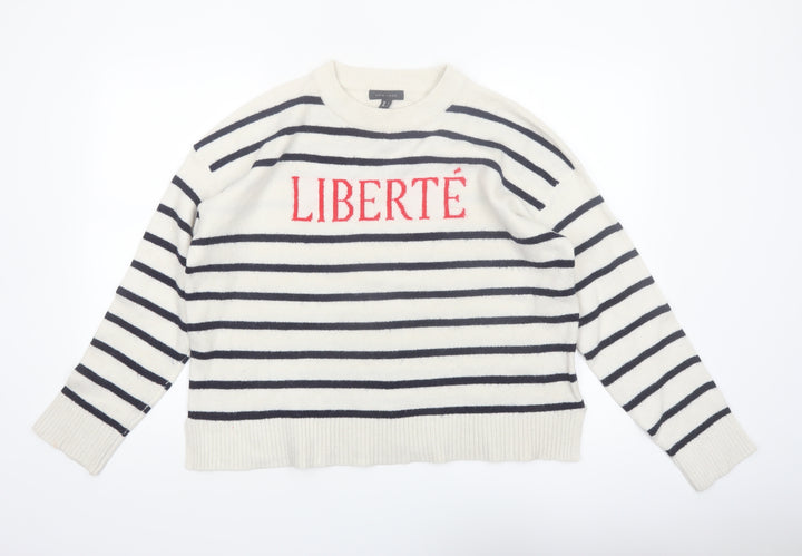 New Look Women Ivory Striped Liberté Knit Jumper Size L