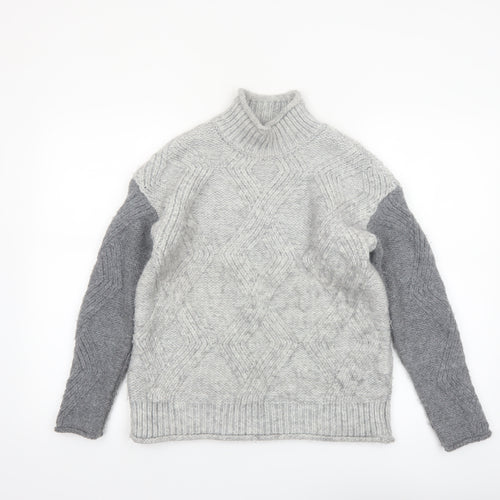 Marks and Spencer Women’s Grey Cable-Knit Mock Neck Jumper XS