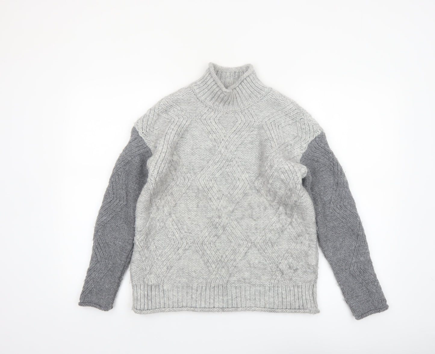 Marks and Spencer Women’s Grey Cable-Knit Mock Neck Jumper XS