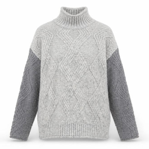 Marks and Spencer Women’s Grey Cable-Knit Mock Neck Jumper XS