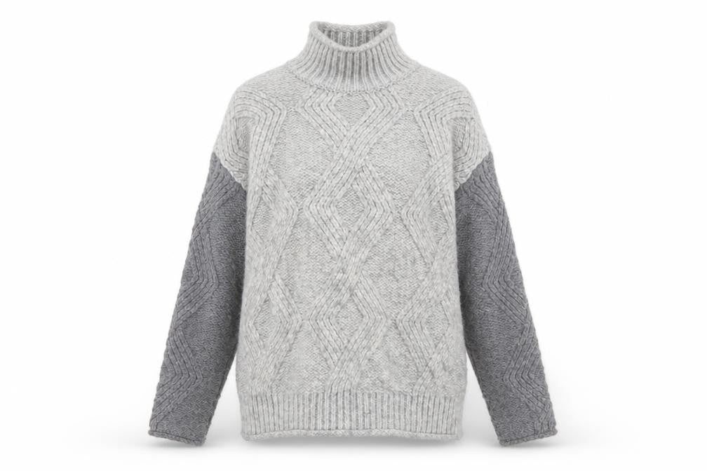 Marks and Spencer Women’s Grey Cable-Knit Mock Neck Jumper XS
