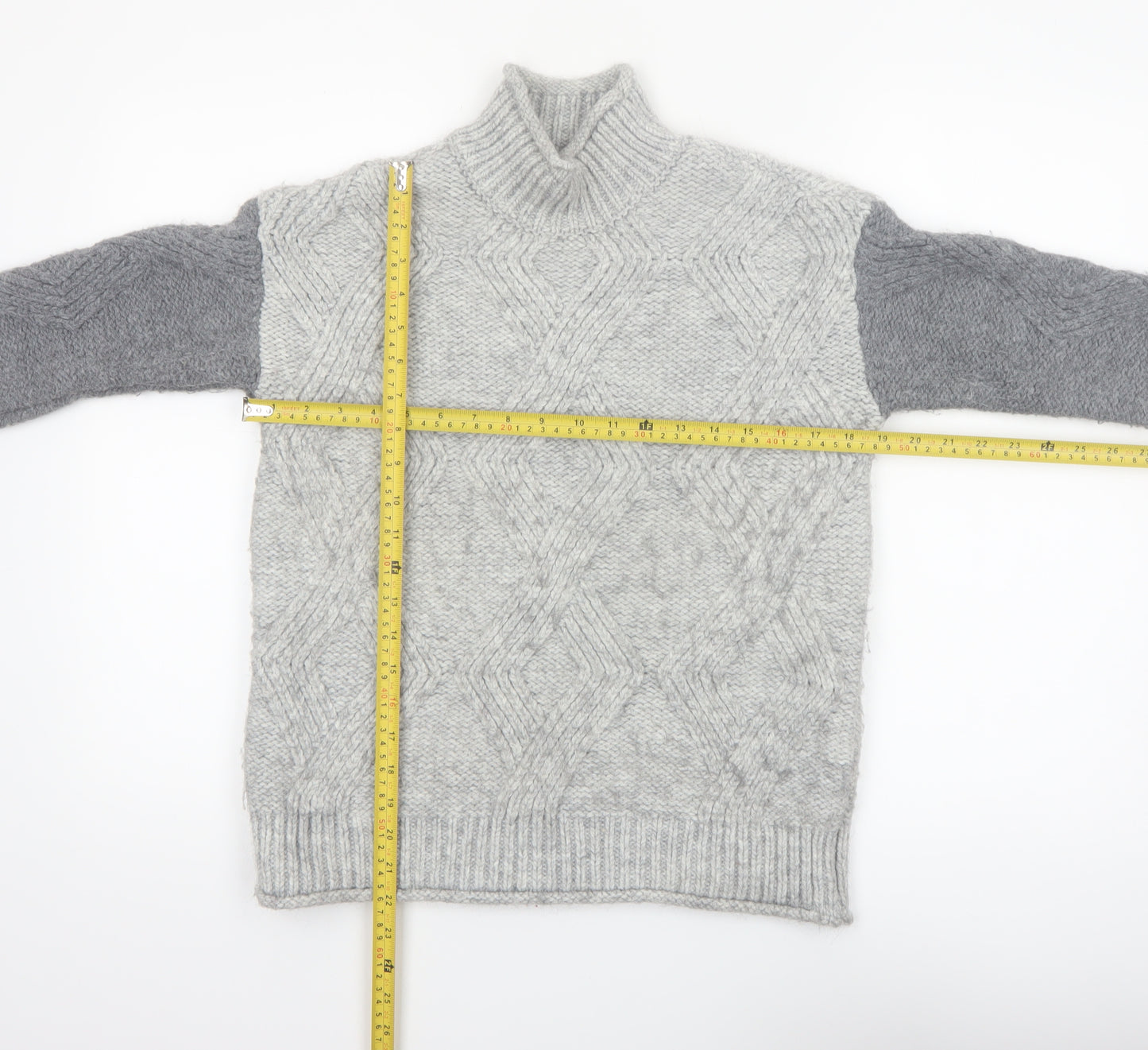Marks and Spencer Women’s Grey Cable-Knit Mock Neck Jumper XS
