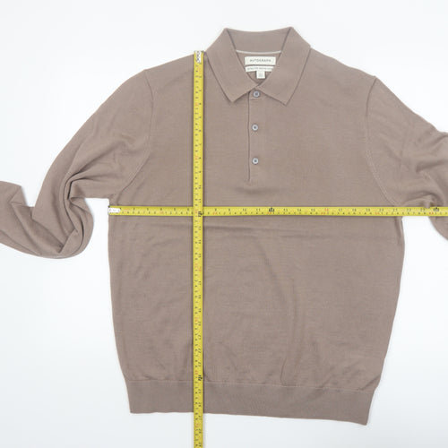 Marks and Spencer Autograph Men's Beige Merino Wool Long Sleeve Henley Jumper Size L