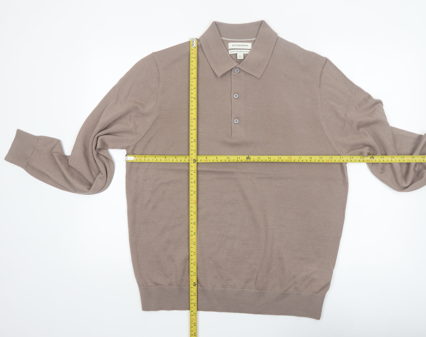 Marks and Spencer Autograph Men's Beige Merino Wool Long Sleeve Henley Jumper Size L