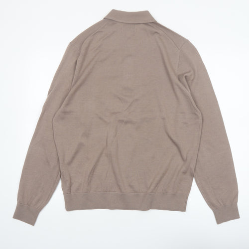 Marks and Spencer Autograph Men's Beige Merino Wool Long Sleeve Henley Jumper Size L