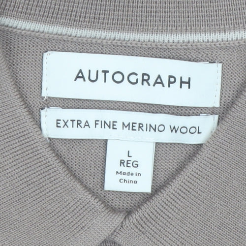 Marks and Spencer Autograph Men's Beige Merino Wool Long Sleeve Henley Jumper Size L