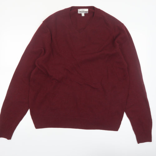 Marks and Spencer Men's Red Wool V-Neck Jumper XL Classic Fit