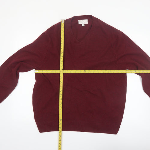 Marks and Spencer Men's Red Wool V-Neck Jumper XL Classic Fit