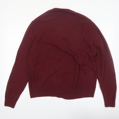 Marks and Spencer Men's Red Wool V-Neck Jumper XL Classic Fit