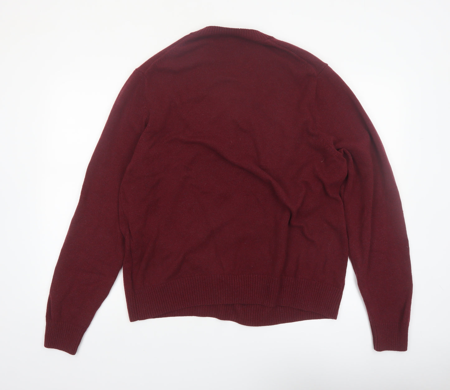 Marks and Spencer Men's Red Wool V-Neck Jumper XL Classic Fit