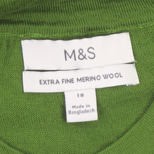 Marks and Spencer Women’s Green Merino Wool Long Sleeve Cardigan Size 18