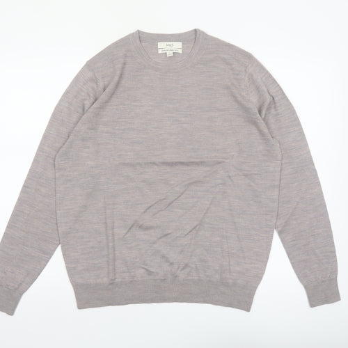 Marks and Spencer Women Grey Merino Wool Crew Neck Jumper Size 14