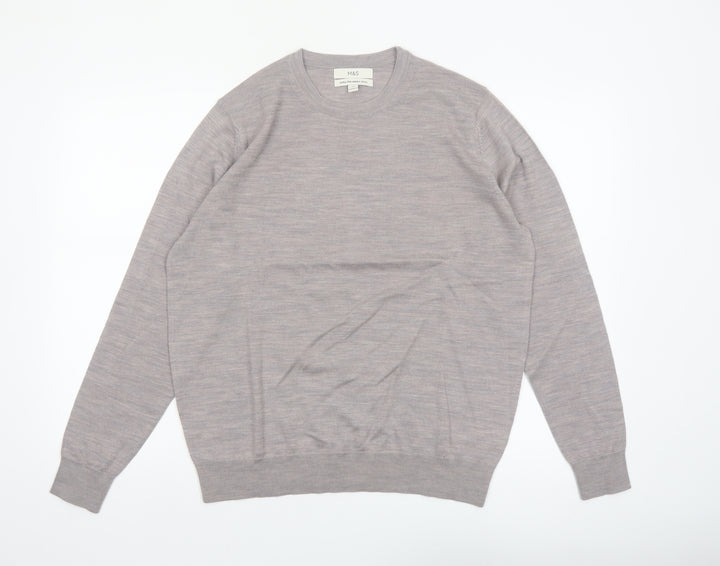 Marks and Spencer Women Grey Merino Wool Crew Neck Jumper Size 14
