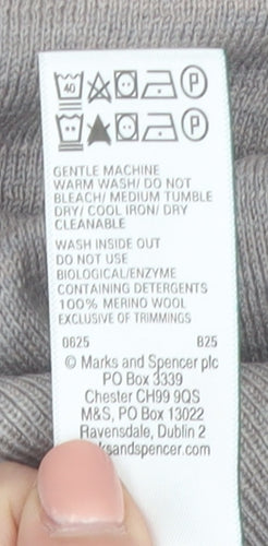 Marks and Spencer Women Grey Merino Wool Crew Neck Jumper Size 14