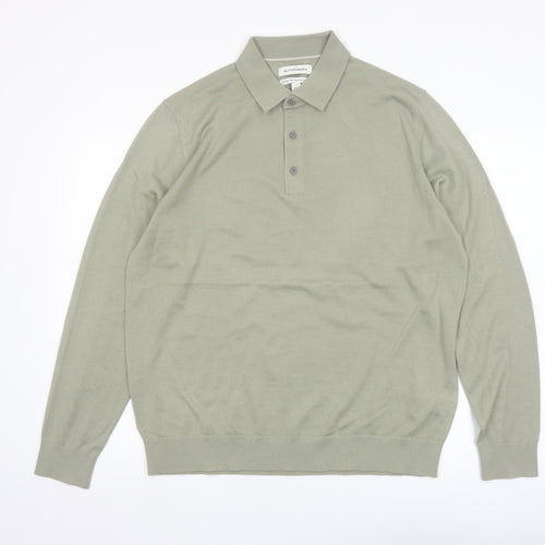 Marks and Spencer Men’s Green Merino Wool Henley Jumper L Classic Fit
