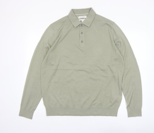 Marks and Spencer Men’s Green Merino Wool Henley Jumper L Classic Fit