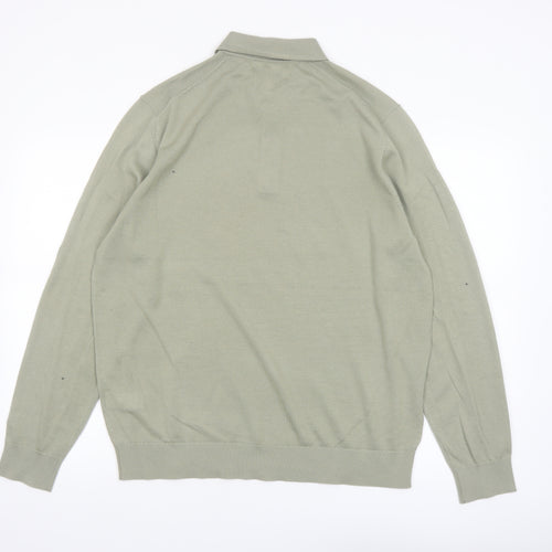 Marks and Spencer Men’s Green Merino Wool Henley Jumper L Classic Fit
