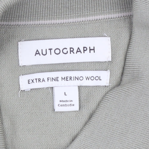Marks and Spencer Men’s Green Merino Wool Henley Jumper L Classic Fit