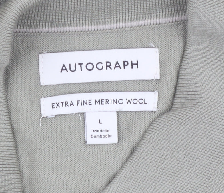 Marks and Spencer Men’s Green Merino Wool Henley Jumper L Classic Fit