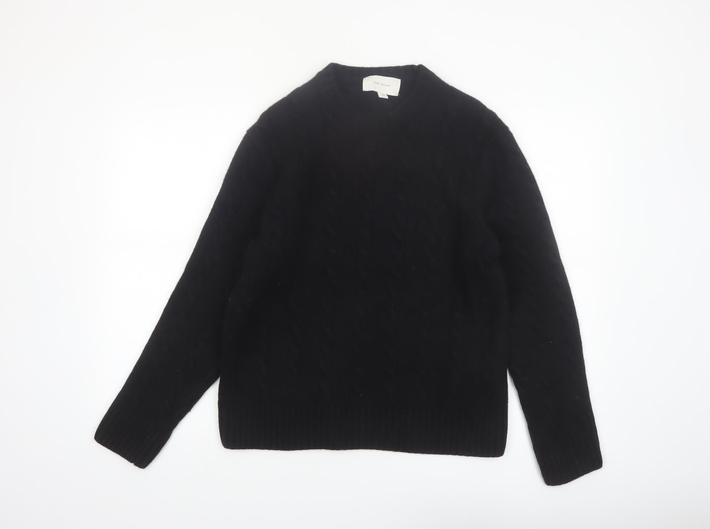 Zara Origins Women Black Wool Cable-Knit Jumper Size 12