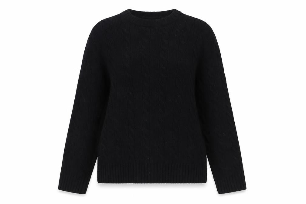 Zara Origins Women Black Wool Cable-Knit Jumper Size 12
