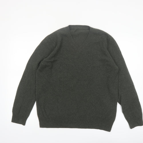 Marks and Spencer Men's Green Wool V-Neck Jumper XL