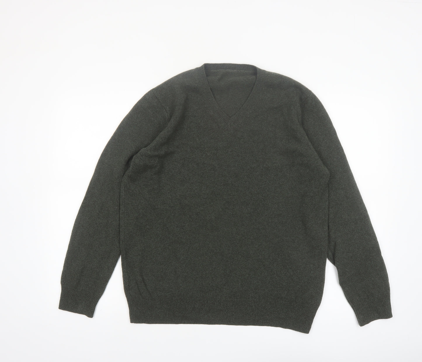 Marks and Spencer Men's Green Wool V-Neck Jumper XL
