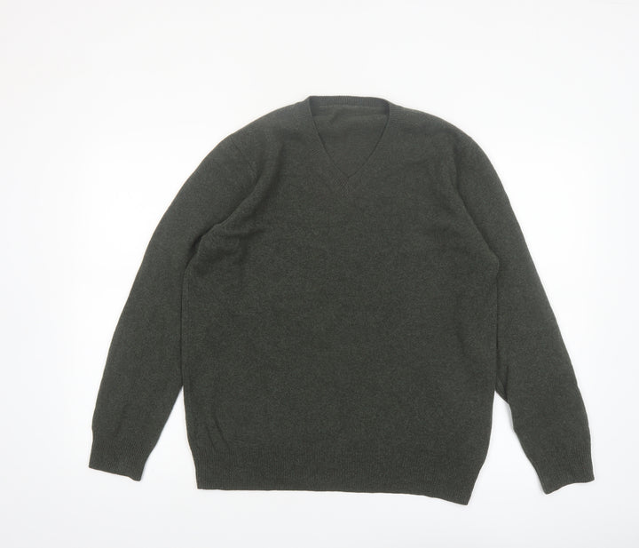 Marks and Spencer Men's Green Wool V-Neck Jumper XL