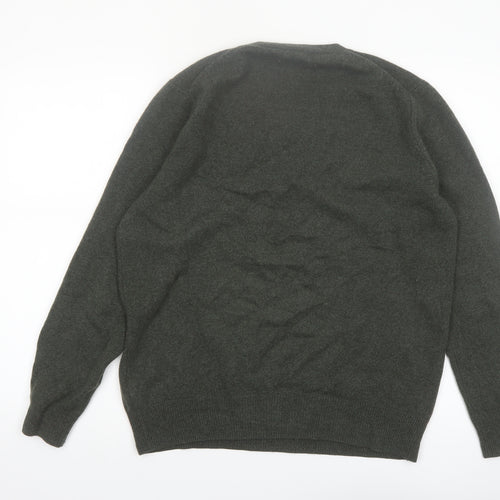 Marks and Spencer Men's Green Wool V-Neck Jumper XL