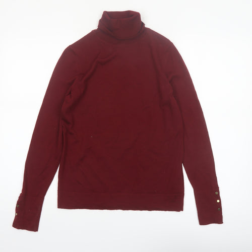 Hobbs Women Red Roll Neck 100% Merino Wool Jumper Size S