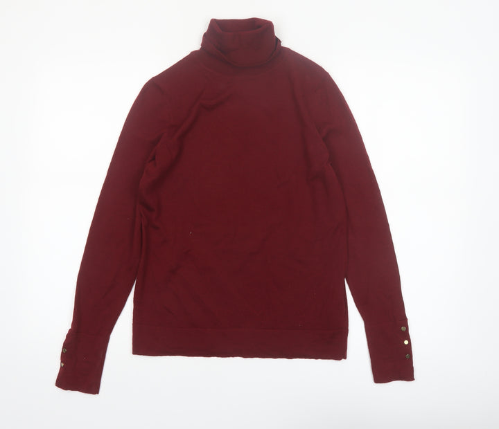Hobbs Women Red Roll Neck 100% Merino Wool Jumper Size S