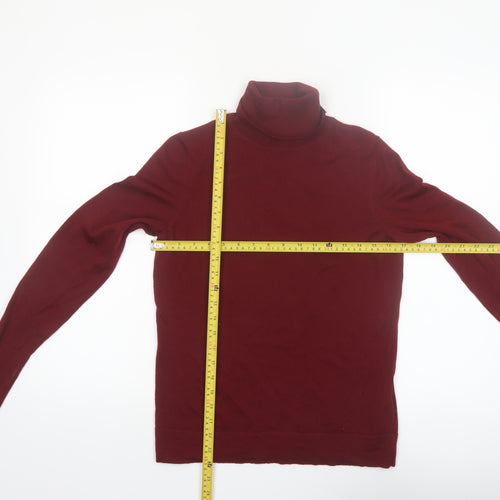 Hobbs Women Red Roll Neck 100% Merino Wool Jumper Size S