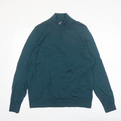 Marks and Spencer Autograph Men's Green Merino Wool Half Zip Jumper XL