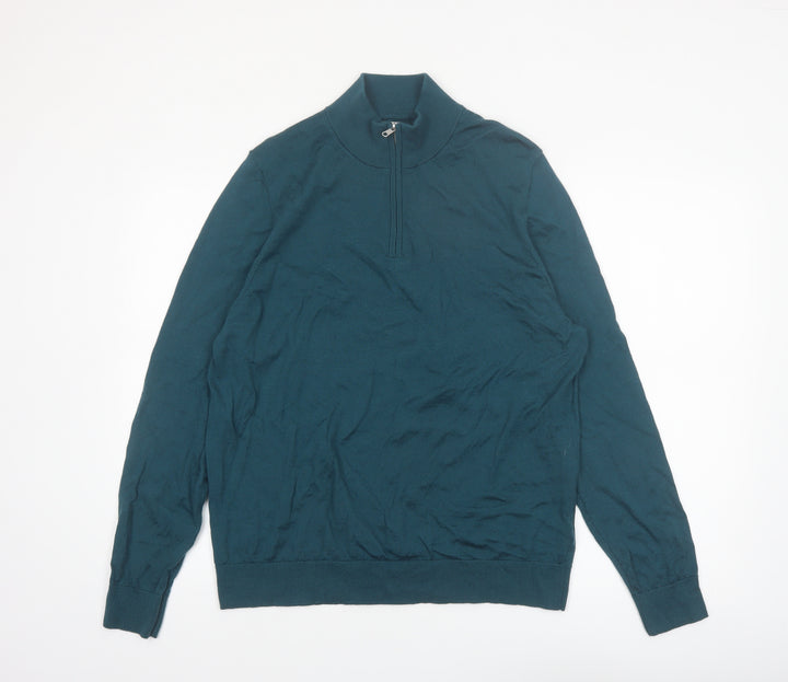 Marks and Spencer Autograph Men's Green Merino Wool Half Zip Jumper XL