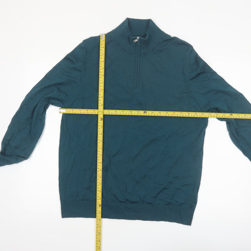 Marks and Spencer Autograph Men's Green Merino Wool Half Zip Jumper XL
