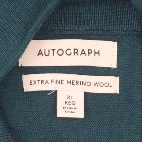 Marks and Spencer Autograph Men's Green Merino Wool Half Zip Jumper XL