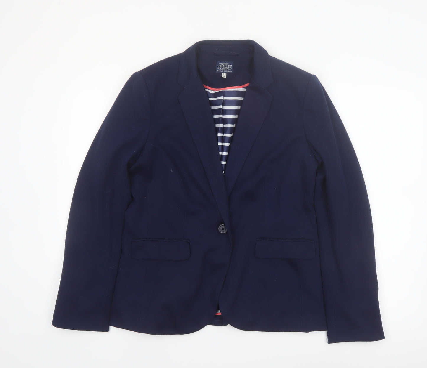 Joules Women's Blue Blazer Jacket UK 14 Classic Tailored Single-Breasted