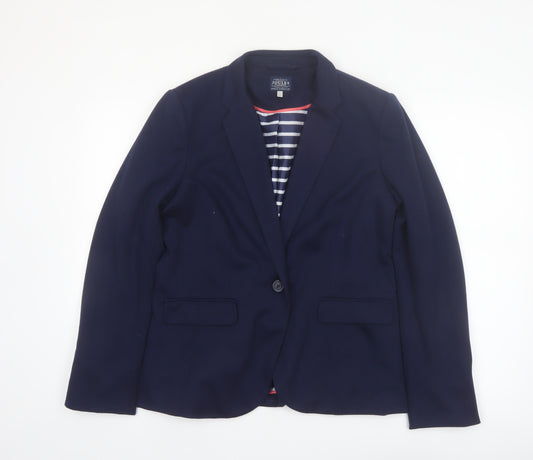 Joules Women's Blue Blazer Jacket UK 14 Classic Tailored Single-Breasted
