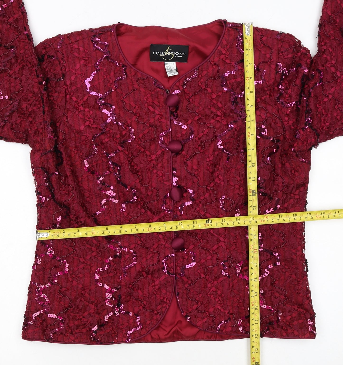 JS Collections Petite Burgundy Sequin Evening Jacket UK 14
