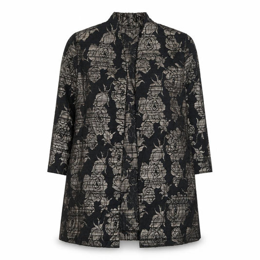 Front view of David Women Black Floral Lace Mid-Length Blazer, size 12
