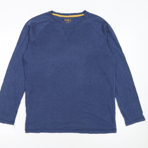 Marks and Spencer Boys Blue Long Sleeve Cotton Blend Crew Neck T-Shirt 13-14 Years