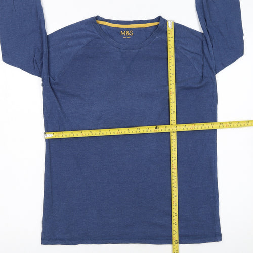 Marks and Spencer Boys Blue Long Sleeve Cotton Blend Crew Neck T-Shirt 13-14 Years