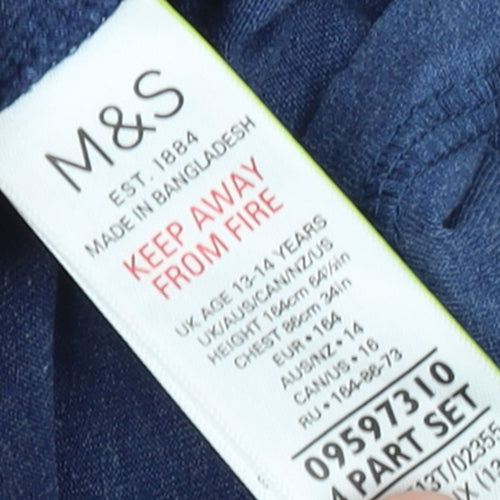 Marks and Spencer Boys Blue Long Sleeve Cotton Blend Crew Neck T-Shirt 13-14 Years